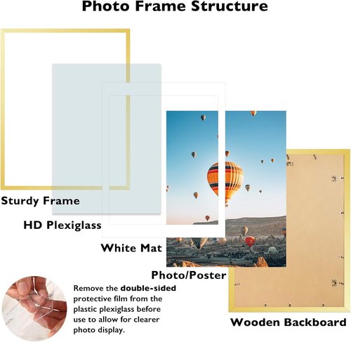 JCJMY 18x24 Picture Frame - Elegant Gold Frame with 16x20 Mat for Wall Display