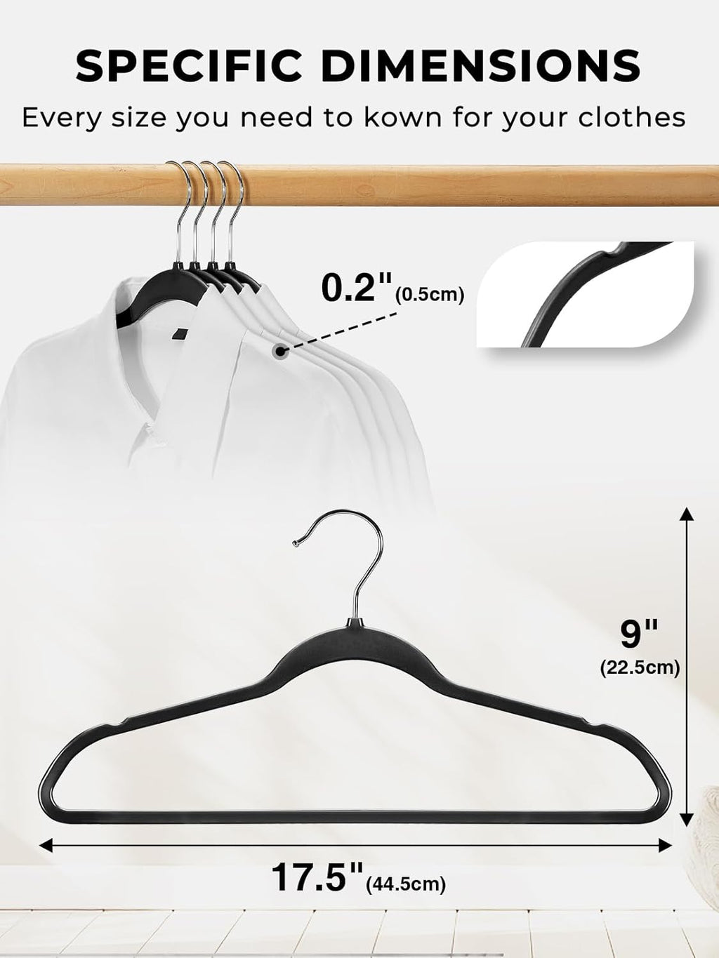 SMARTOR Plastic Hangers - Heavy Duty Slim Clothes Hangers with 360° Swivel Hook | 50 Pack - Black