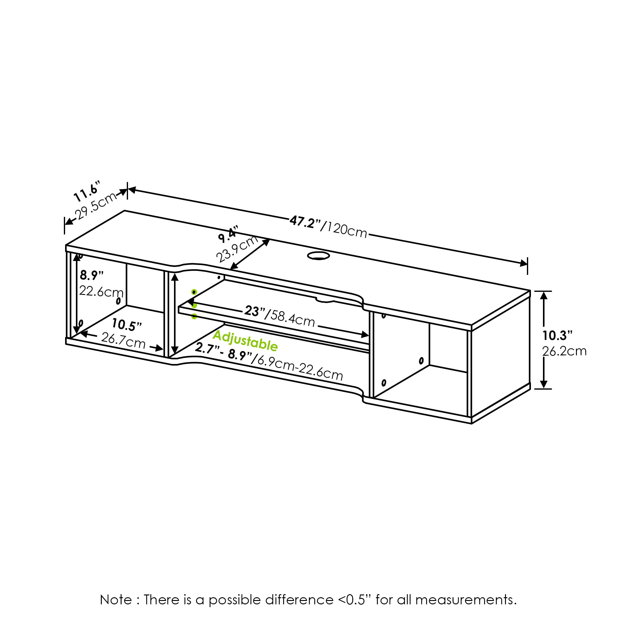 Furinno Indo Floating Storage Hutch Media Console, Marcy Oak