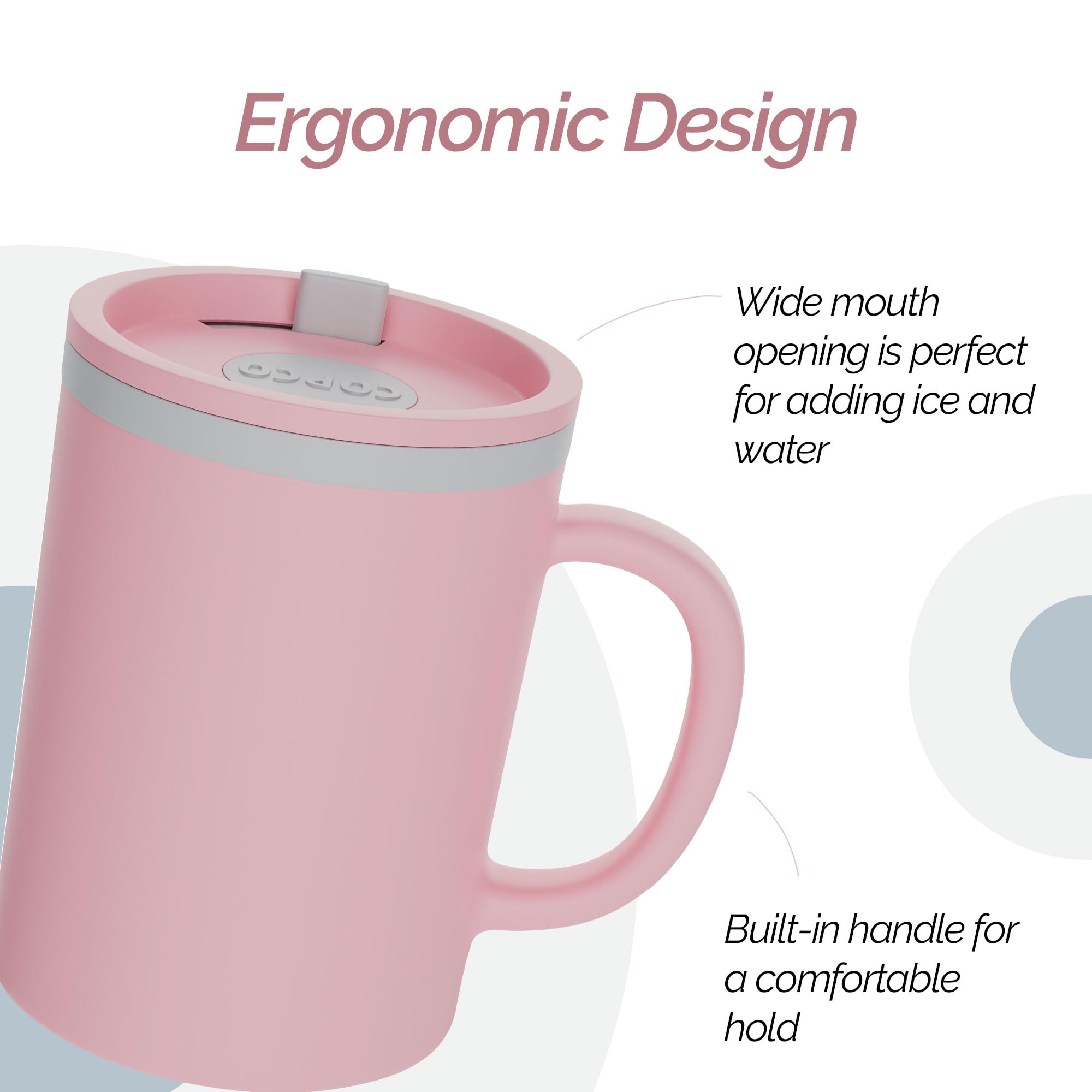Copco Iconic 16oz Double Wall Insulated Desk Mug with Lid and Handle, Set of 2, BPA-Free Reusable Plastic, Spill-Proof, Microwave & Dishwasher Safe, Wide Mouth, Cup Holder Friendly (Light Blue/Pink)