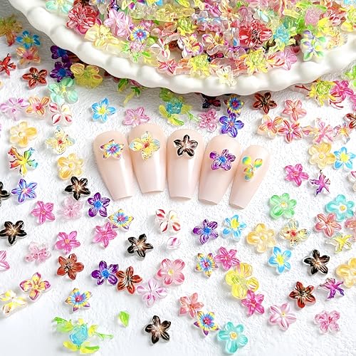 120Pcs 3D Resin Flower Nail Charms Colorful Hibiscus Flatback Floral Gems