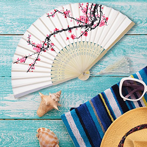 Cherry Handheld Silk Folding Fan - 2 Pieces, Elegant Design