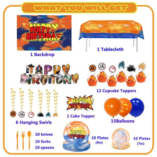 Cartoon Theme Birthday Party Supplies Decorations, Including Banner, Backdrop, Hanging Swirls, Tablecloth, Balloons, Cake Toppers, Plates, Forks, Knives, Spoons for Birthday Party