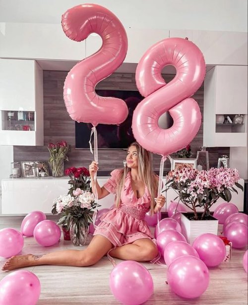40 Inch Pearl Pink Birthday Balloons - 28 Number Balloons for Celebrations & Graduation Decor