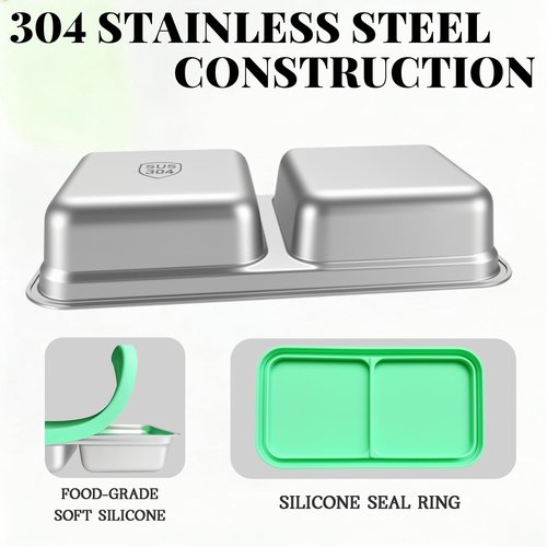 Korythar 3 Pack 15oz Stainless Steel Snack Containers for Kids, Reusable Metal Snack Containers with Silicone lids, Leak Proof 2 Compartment Stackable Metal Toddler Lunch Box for Daycare, School