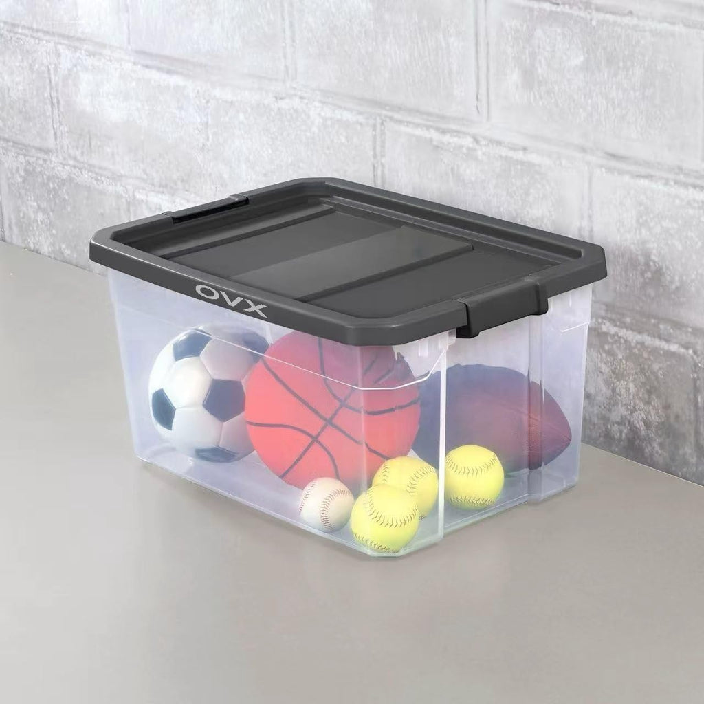 Regine Switzerland 76 Quart Durable Clear Plastic Storage Bins - Latch Lid, Dark Gray | Ideal for Office & Garage Organization
