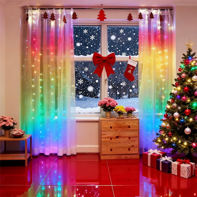 Skiennix 300LED Fairy Curtain Lights - 9.8x9.8Ft Warm White USB with 8 Modes & Timer for Indoor/Outdoor Decor