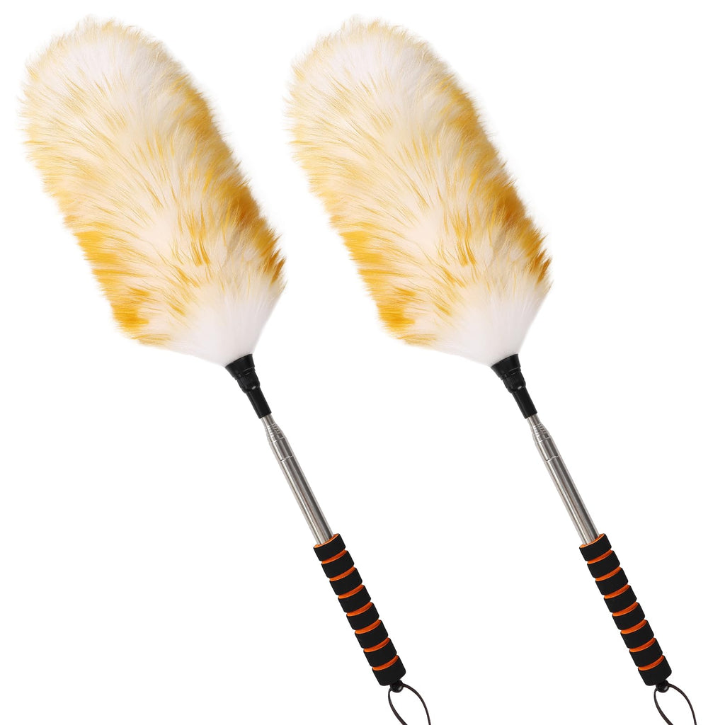 MehelloFeather Extendable Lambswool Duster 25-64" Retractable Telescopic Handle Removable Head Multi-Surface Cleaning Tool for Ceiling Fans, Windows, High Walls, and Hard-to-Reach Areas (2pcs)