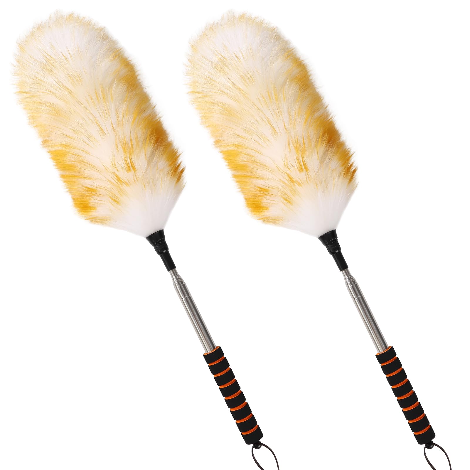 MehelloFeather Extendable Lambswool Duster 25-64" Retractable Telescopic Handle Removable Head Multi-Surface Cleaning Tool for Ceiling Fans, Windows, High Walls, and Hard-to-Reach Areas (2pcs)