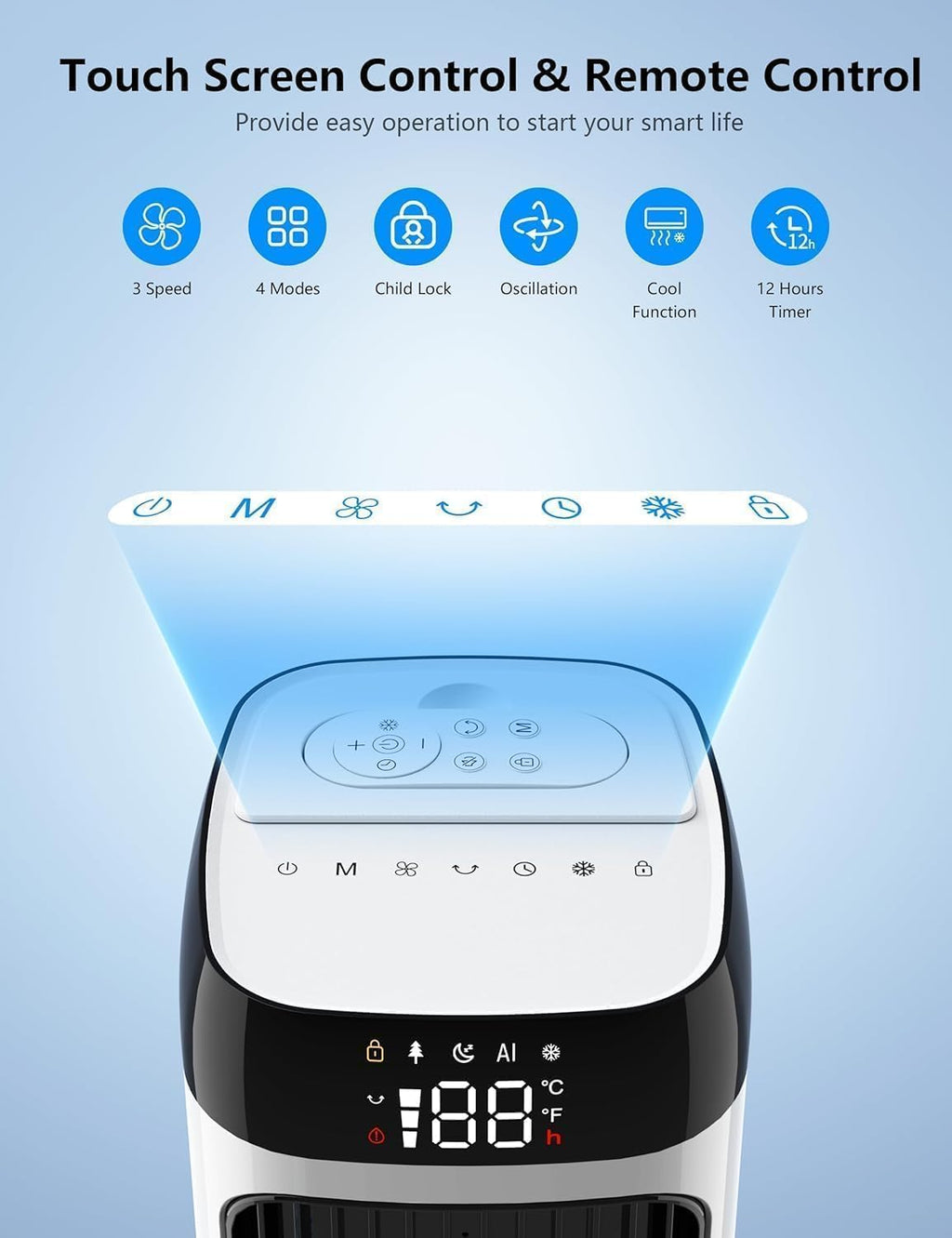 JRD 41" Evaporative Cooler with 3 Speeds, 5 Modes, Remote, 80° Oscillation Swamp Cooler with 12H Timer, Bladeless Tower Fan Cooling Fan for Bedroom Office Home