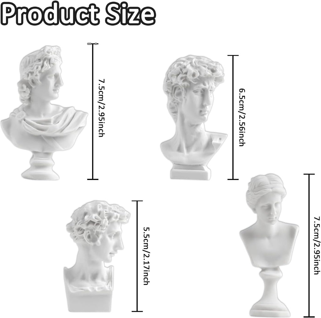 Skiennix Mini Greek Statues - Mythology Figurines Set of 4 | Resin Busts for Home & Office Decor