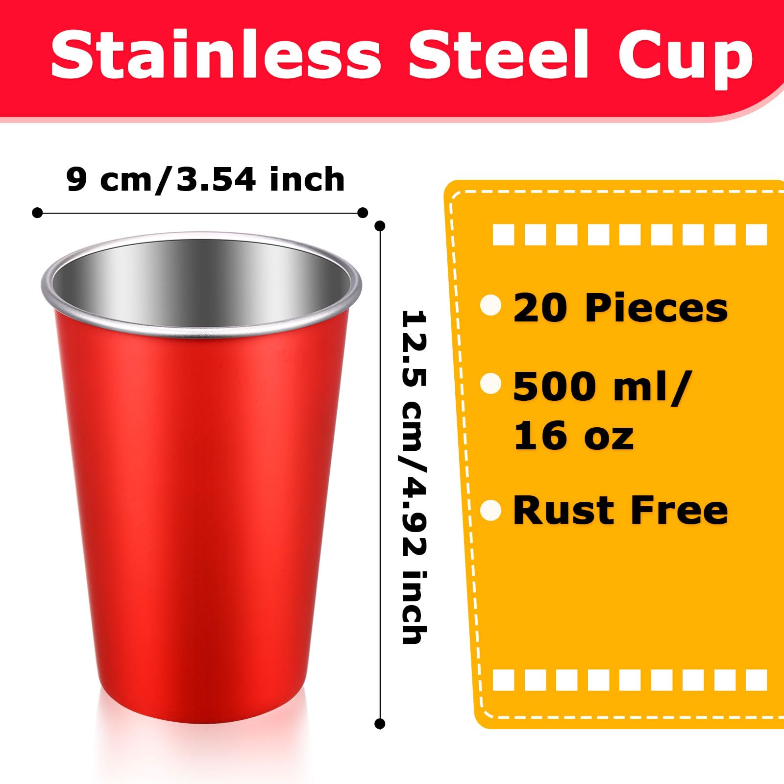 Mimorou 20 Pack Stainless Steel Pint Cups Metal Cups Unbreakable Drinking Water Tumblers Stackable Tumbler for Adults Bar Home Restaurant Travel Picnic Camping Outdoor (Multicolor,16 oz)