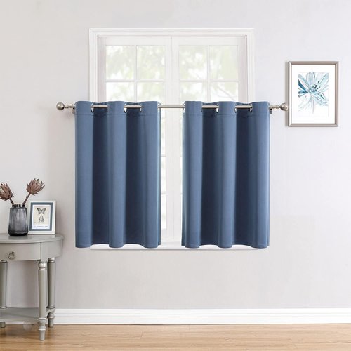 ChrisDowa Small Window Curtains - Grommet Thermal Insulated Room Darkening Panels | Stone Blue, 34 x 36 Inch