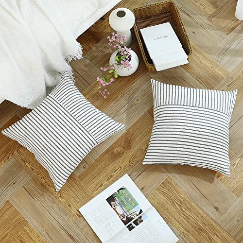 Farmhouse Striped Throw Pillow Covers 18x18 Inch, Set of 2 - Black