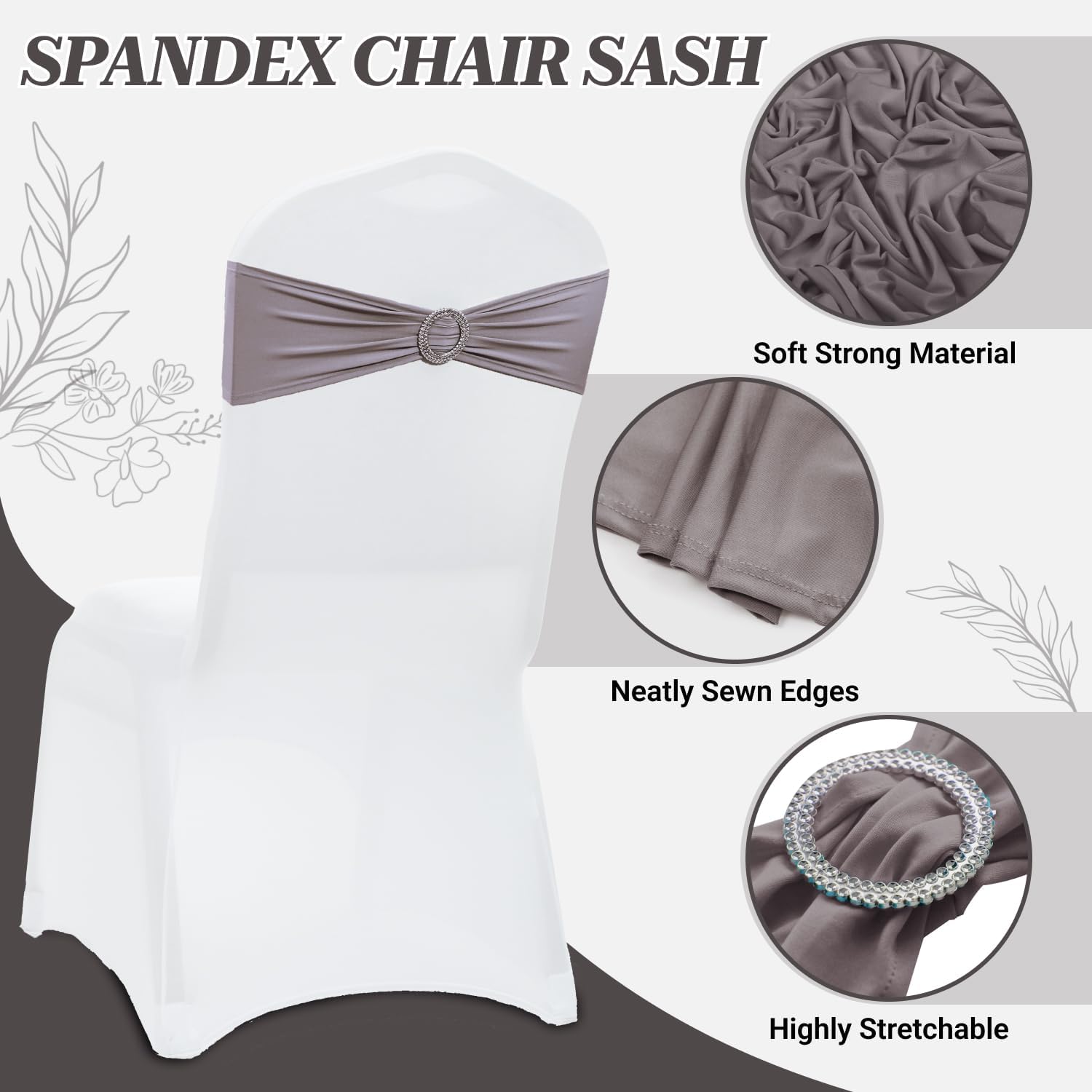 MDS Spandex Chair Sashes - Premium Stretch Covers with Buckle Slider for Weddings | Pack of 10 - Silver Gray