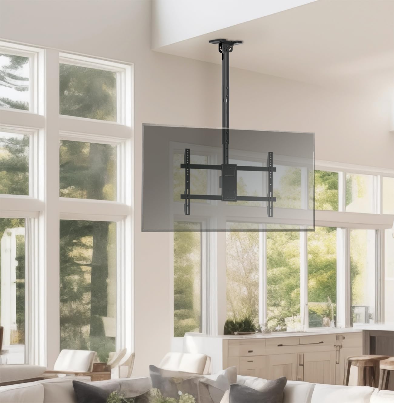 VIVO Ceiling Swivel TV Mount - Adjustable Height for 43-86 Inch Screens | Fits Pitched Roofs, Black