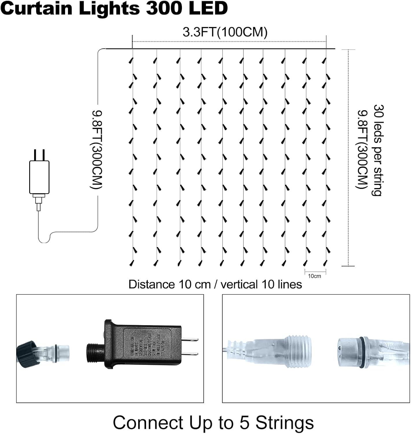 Skiennix 300 LED Curtain Lights - Plug-In Fairy Lights with 8 Modes for Indoor/Outdoor Decor | Warm White