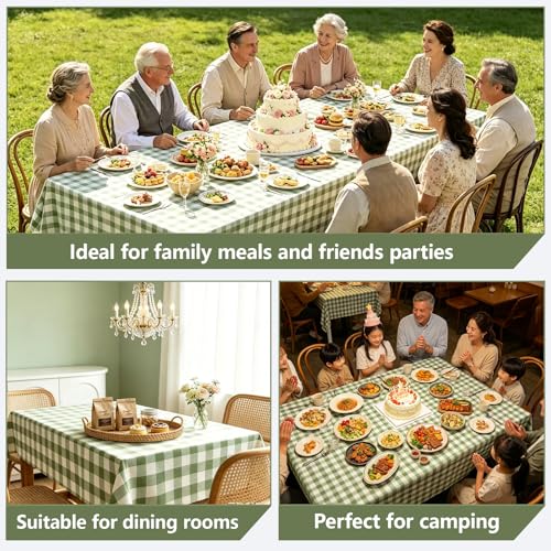 Docoper 3 Pack Sage Green Gingham Disposable Tablecloths, 54" x 108"