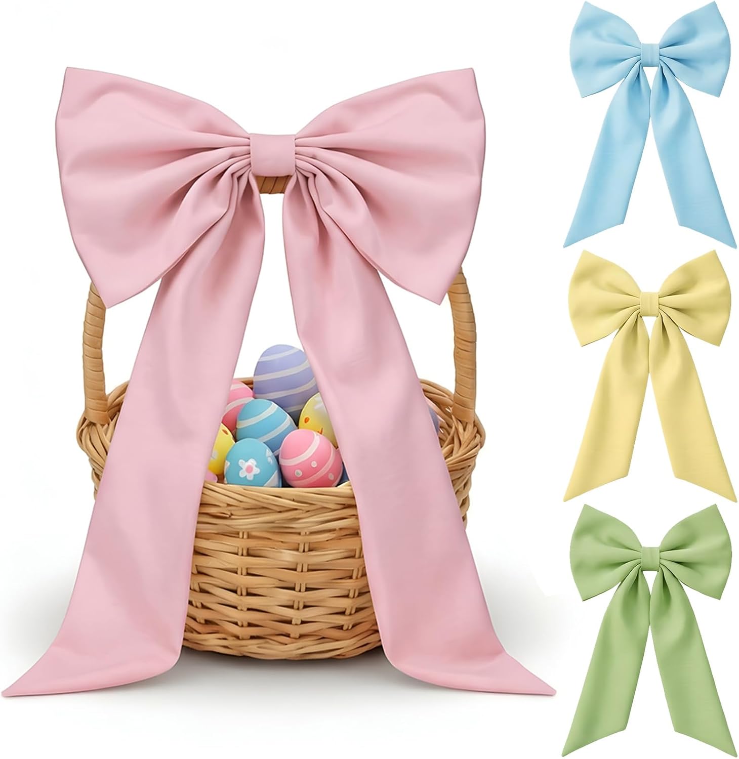 Suclain Easter Basket Bows - Colorful Spring Wreath Decorations | 11.8 x 19.7 Inch DIY Craft Bows