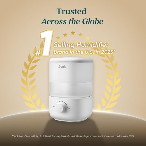 LEVOIT Top Fill Humidifier - 2.5L Quiet Cool Mist for Large Rooms | Easy to Fill & Clean, Auto Shut-off, 25H Runtime