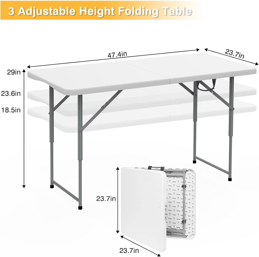 SKOK Folding Picnic Table - Adjustable Height 4/6/8FT - Portable Plastic Design with Handle for Events