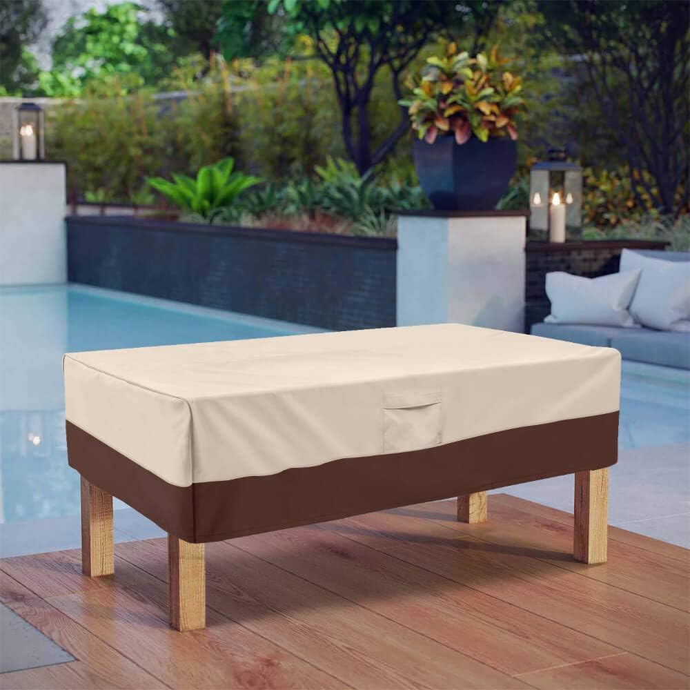 Vailge Rectangular Coffee Table Cover - Heavy-Duty Waterproof Outdoor Furniture Protector | Fits Large Tables (Beige & Brown)