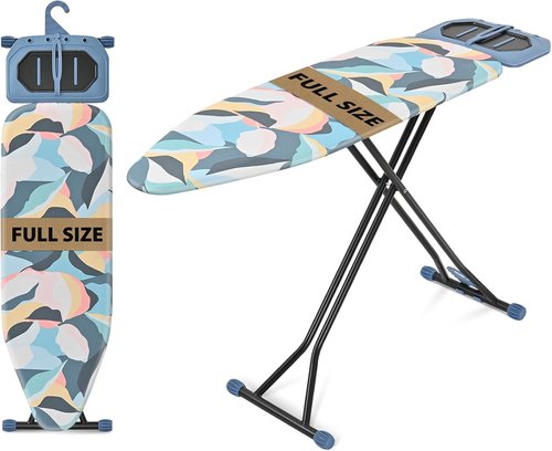 KINGBOARD Foldable Ironing Board - Heavy Duty Metal Panel with 7 Height Adjustments | Portable 45 x 15 Deep Blue