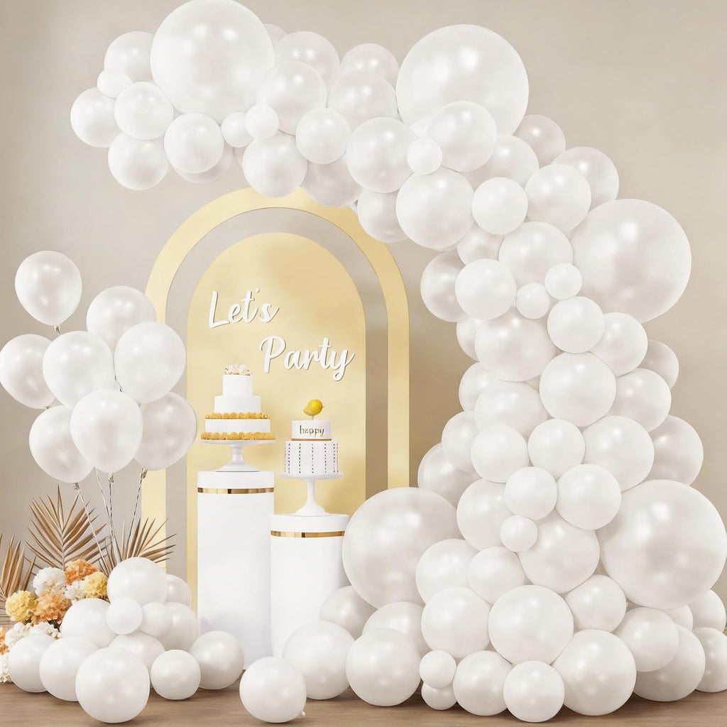 RUBFAC Pearl White Balloon Garland Kit - 154pcs Latex Balloons in 5-18 Inch Sizes for Weddings & Parties