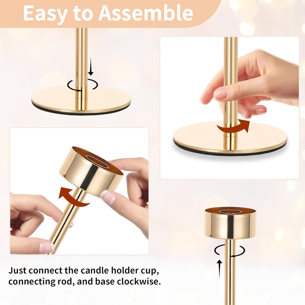 NUPTIO Tall Candlestick Holders - Elegant Hurricane Candle Holders with Ribbed Glass Sleeve | Set of 3 Gold Metal for Table & Fireplace Decor