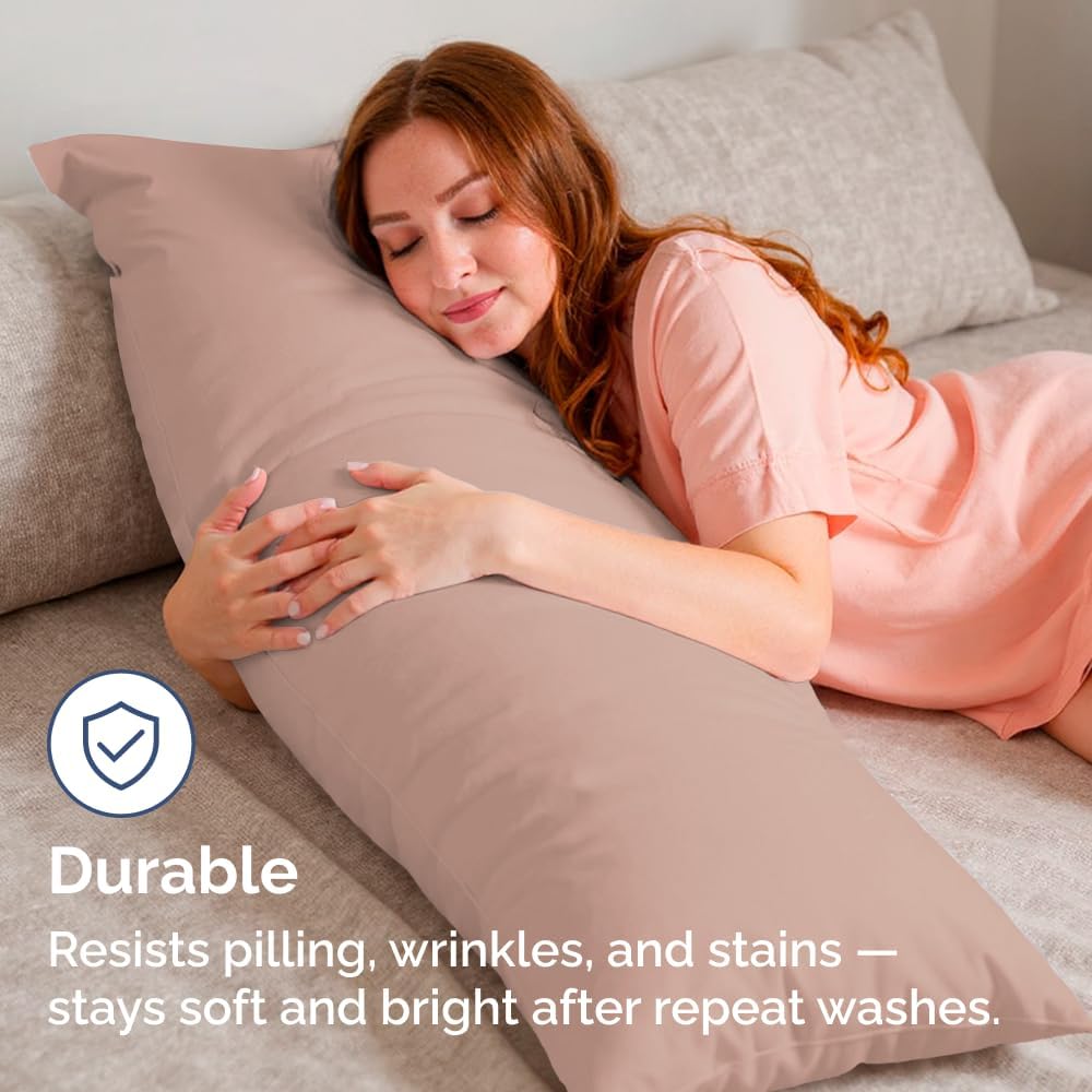 Skiennix Body Pillowcases Set of 2 | Soft 20x54 Long Pillow Covers for Side Sleepers - Wrinkle-Free & Machine Washable in Mauve