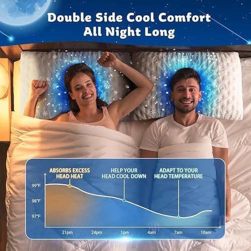 KUCEY Cooling Side Sleeper Pillow - Luxury Shredded Memory Foam for Neck & Shoulder Pain | Set of 2, Adjustable Queen Size, Washable Cover in Crescent White