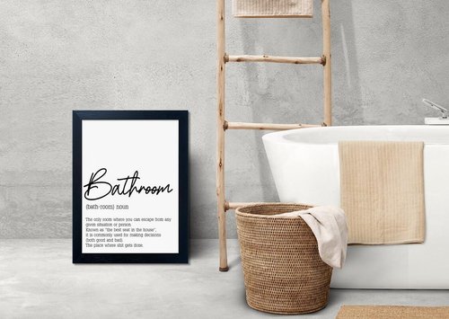 Boswaydeco Bathroom Wall Art - Modern Black and White Rules Canvas Decor for Guest Washroom