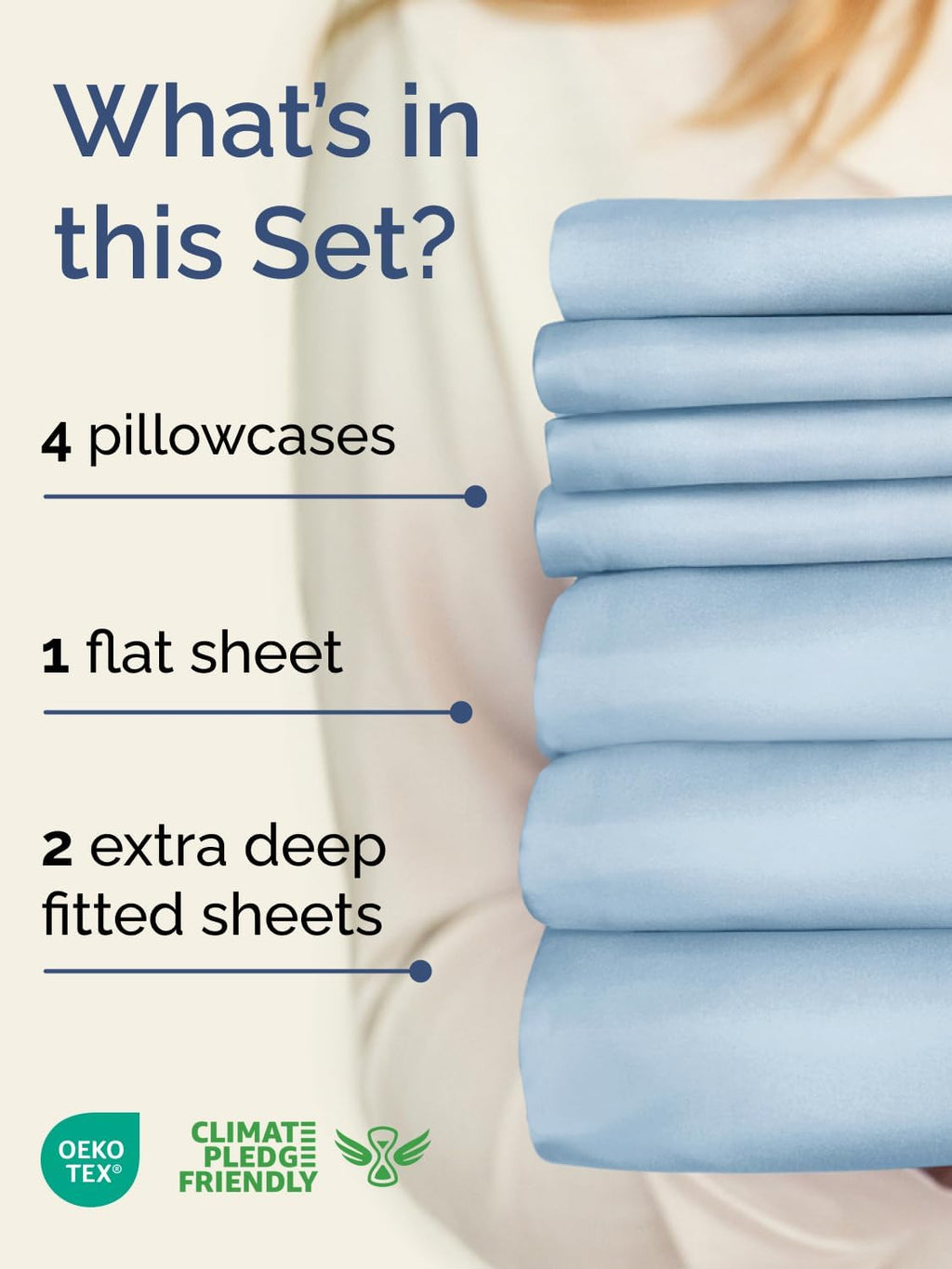 Skiennix Extra Deep Split King Sheet Set - 7 Piece Breathable Cooling Bedding - Soft Wrinkle-Free Sky Blue