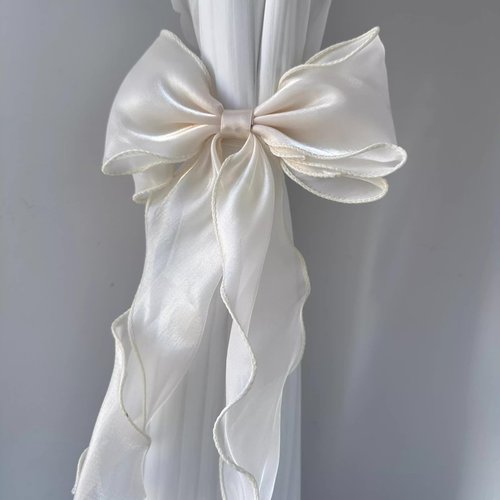 2 Pack French Silky Bow Curtain Tiebacks, Elegant Lace Ribbon for Curtains Decorative Rope Accessories Home Décor (Pink,2)