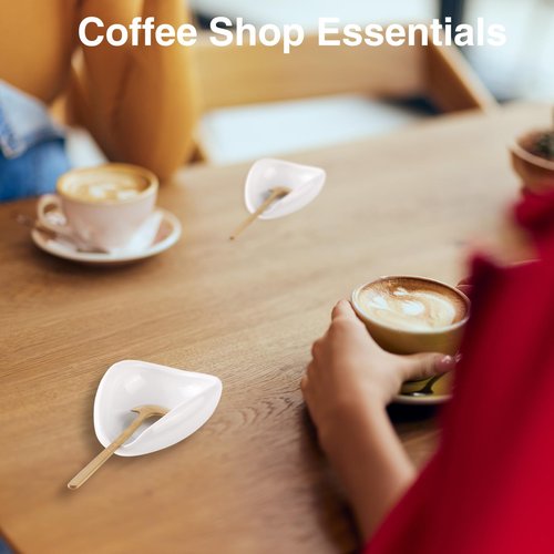 Elegant Ceramic Spoon Rest for Kitchen & Coffee Bar - FEUNLEM Utensil Holder Keeps Counter Clean, Includes Gold Coffee Stirring Spoon, Gift for Coffee Lover (White, Gold)