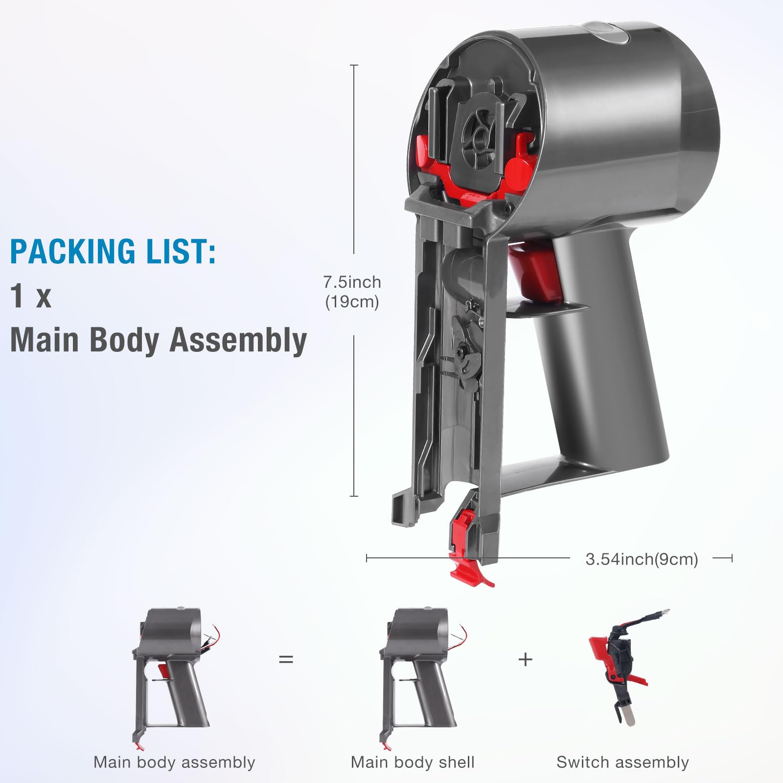 Main Body Assembly Housing Compatible with Dyson V8 SV10 Main Body Assembly Vacuum Cleaner Casing Part 967812-01, Built-in V8 SV10 Trigger Switch Assembly Replacement