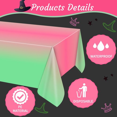 AFZMON 1 Pack Witch Birthday Party Decorations Tablecloth, Pink and Green Disposable Rectangle Plastic Table Decors Cloth for Kids Baby Shower Wedding Party Supplies, 54 x 108Inch
