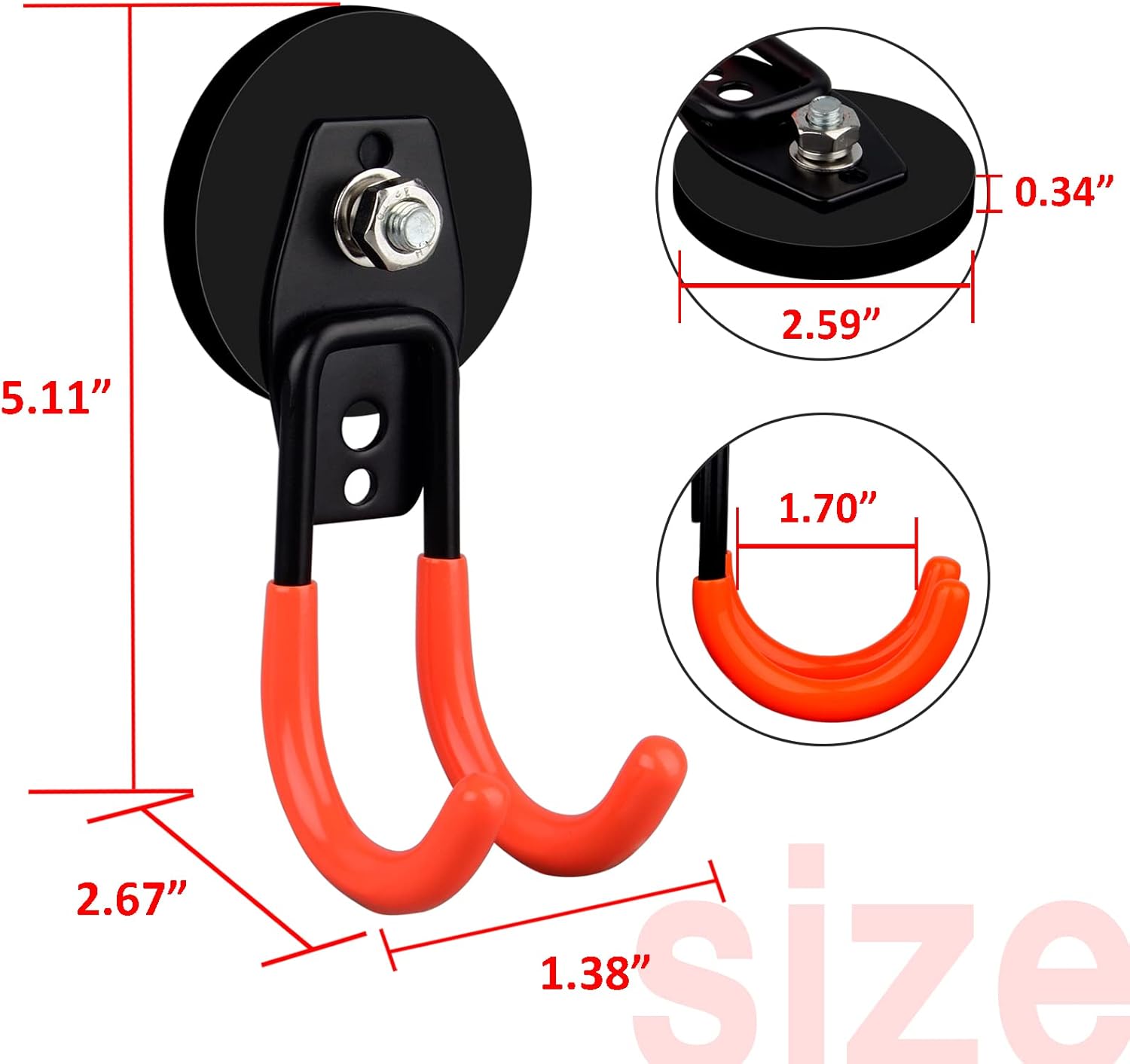 ULIBERMAGNET Heavy Duty Magnetic Hooks - 2 Pack Large J Hooks with Anti-Slip Coating for Garden Tools & Ropes