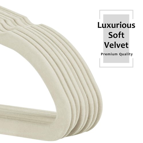 VECELO Premium Velvet Clothes Hangers Suit Heavy Duty (50 Pack)-Non Slip & Space-Saving with 6 Finger Clips & Tie Rack Excellent for Men and Women,Beige