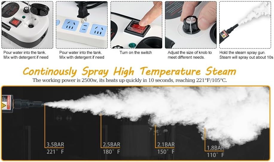 Skiennix 7-in-1 Steam Cleaner - 2500W High Pressure Handheld Steamer for Home, Car & Upholstery Cleaning