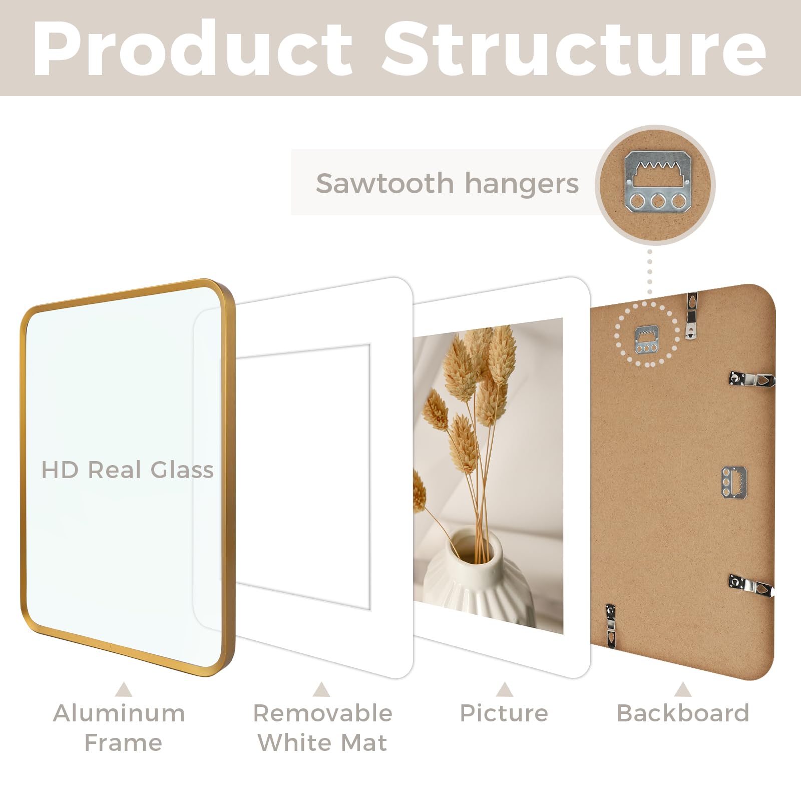 Golden State Art 11x14 Aluminum Picture Frame Bronze Gold - With Mat for 8x10 Photo or Without Mat for Round Edges 11 x 14 Photo with 1-inch Radius Corner - Real Glass - Matte Modern Wall Decor