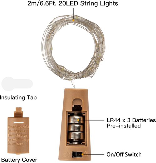 Brightown Wine Bottle Lights - 20 Pack LED Cork Lights | Waterproof Silver Wire Fairy Lights for Parties & Weddings