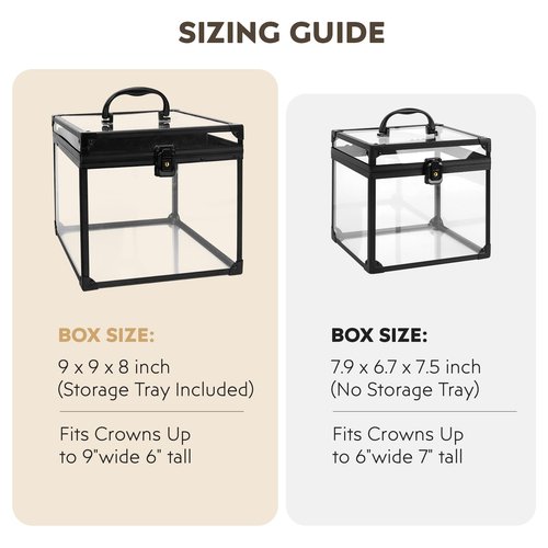 Donghome 9inches Wide Pageant Crown Box Tiara Carrying Case Extra Large with Sash Holder Clear Acrylic Display Case,Toiletry and Cosmetic Organizer (Black, 230 * 230 * 190mm)
