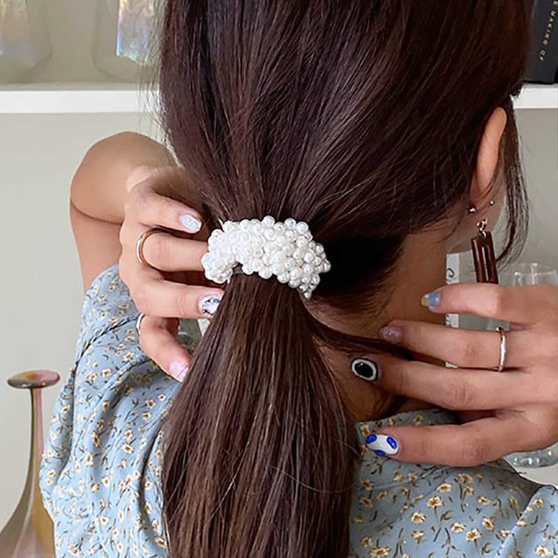 Pearl Beaded Stretch Bracelet & Hair Tie 2-in-1 Stackable Jewelry