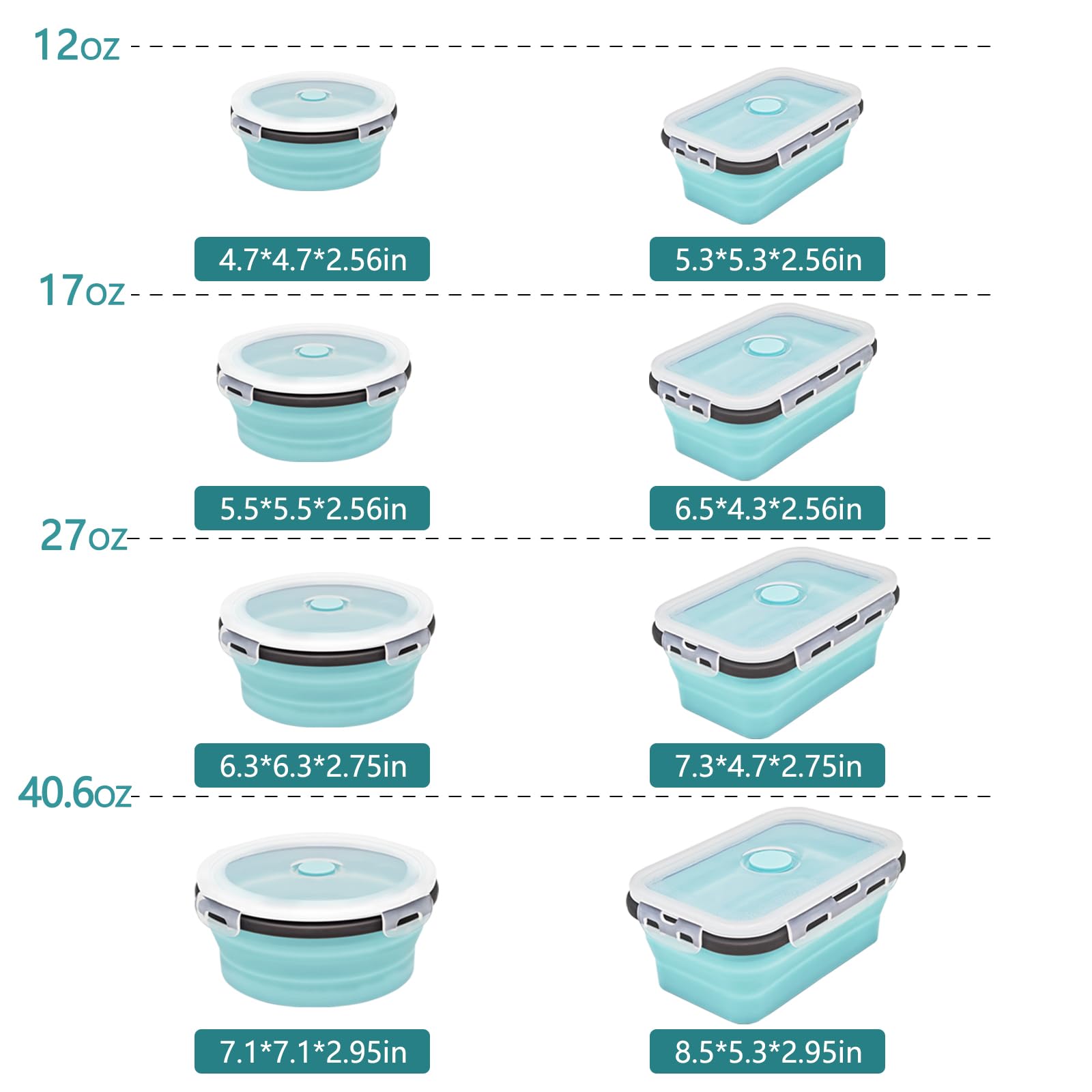 Ainmvnos 8 Collapsible Food Storage Containers, Silicone Collapsible Food Storage Containers, Collapsible Food Storage Silicone, Rv Collapsible Bowls, Collapsible Storage Containers for Food Camping
