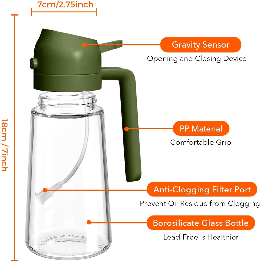 YARRAMATE Glass Olive Oil Sprayer - 16oz Premium Food Grade Dispenser for Cooking & BBQ | Olive Green