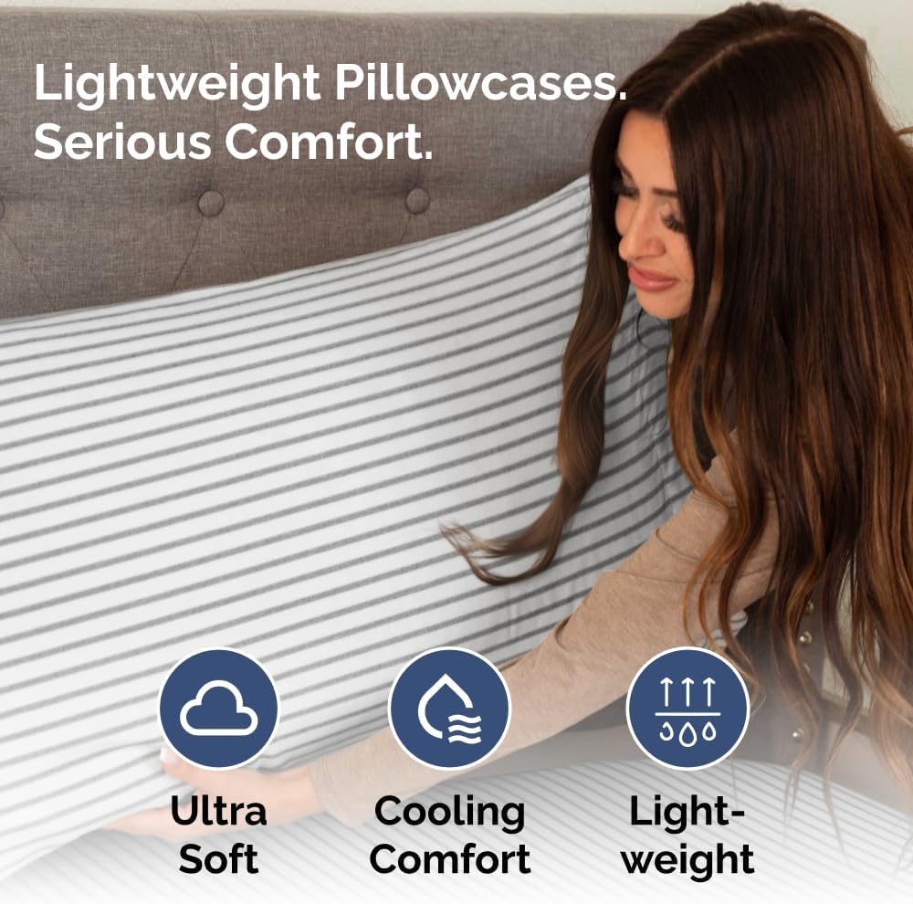Skiennix Body Pillowcases Set of 4 | Soft, Breathable 20x54 Long Covers for Side Sleepers - Grey Stripes