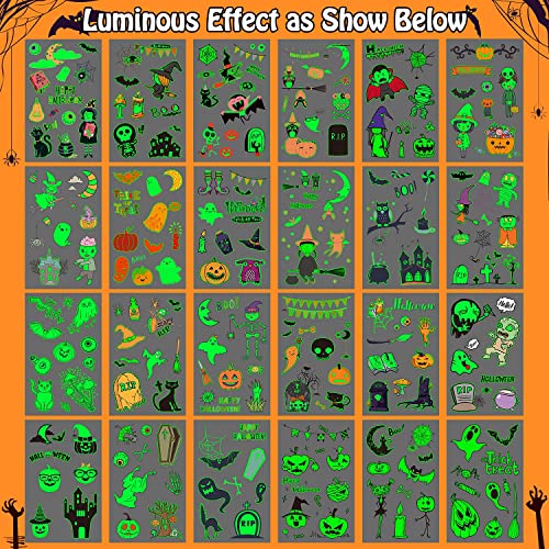 Glow-in-the-Dark Halloween Temporary Tattoos for Kids 24 Sheets