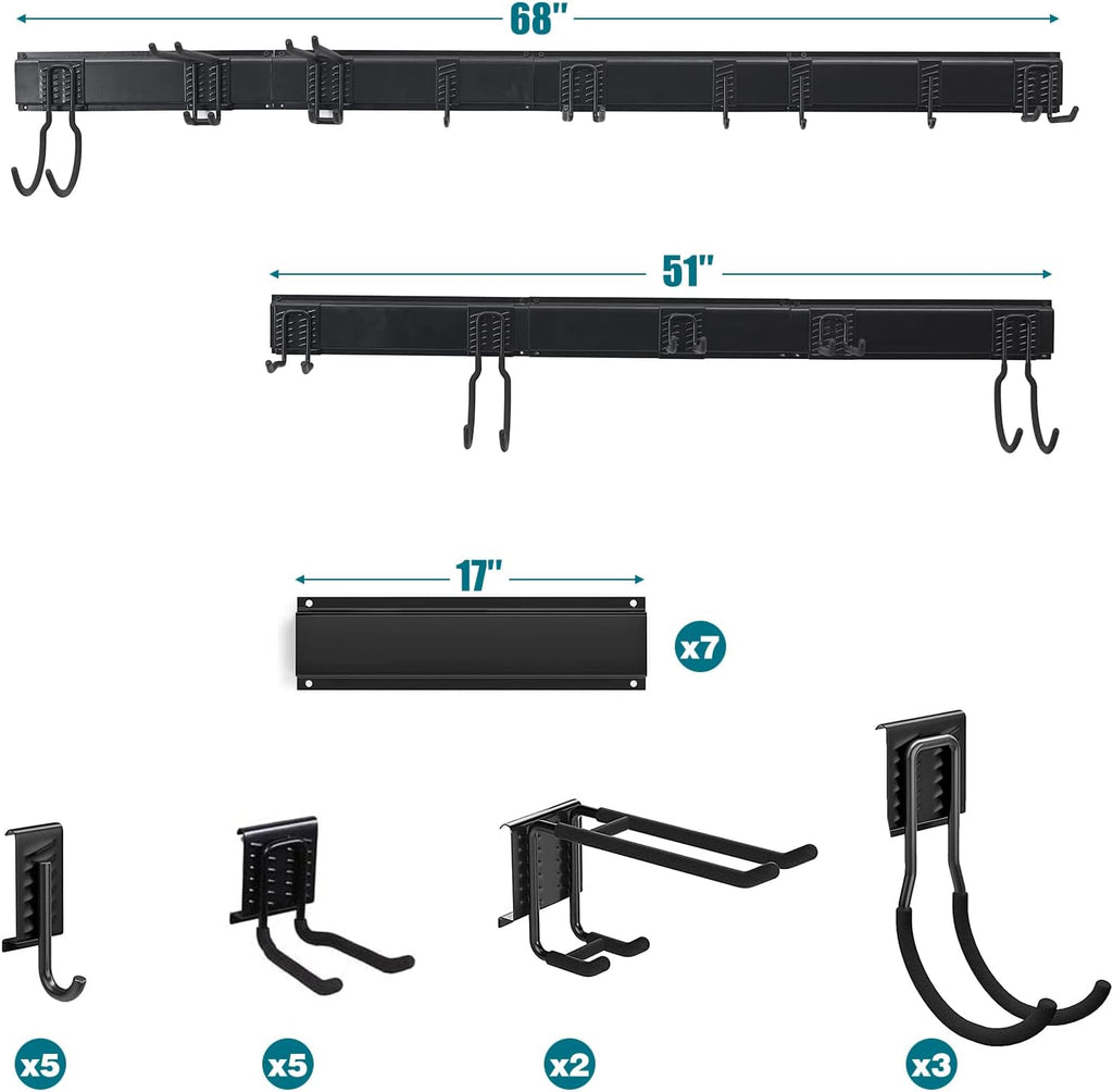 Ultrawall Garage Storage Organizer - Heavy-Duty Wall Mount Tool Rack with 15 Hooks | 22 Pcs