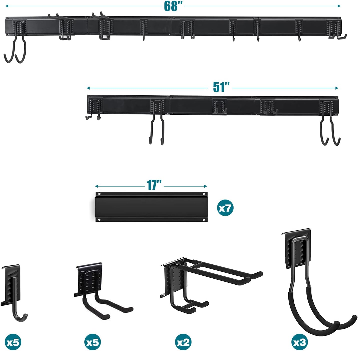 Ultrawall Garage Storage Organizer - Heavy-Duty Wall Mount Tool Rack with 15 Hooks | 22 Pcs